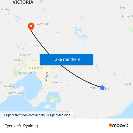 Tyers to Pyalong map