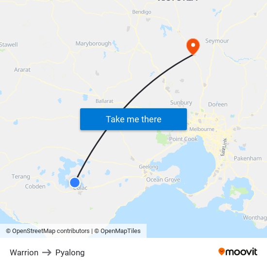 Warrion to Pyalong map