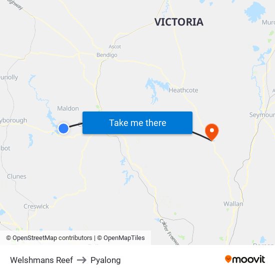 Welshmans Reef to Pyalong map