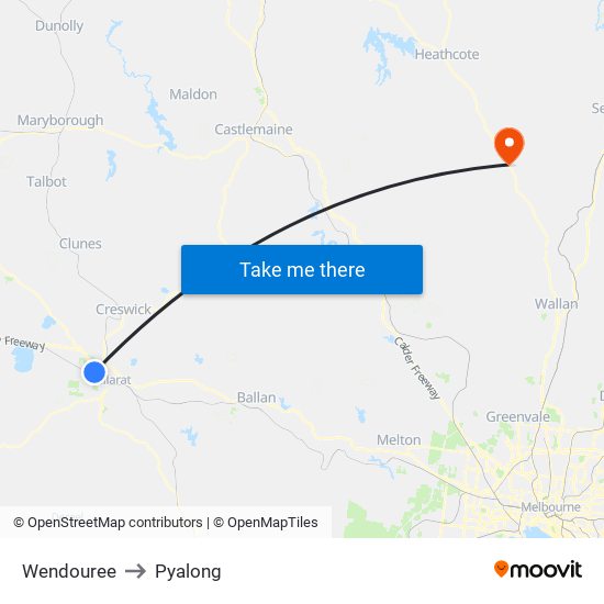 Wendouree to Pyalong map