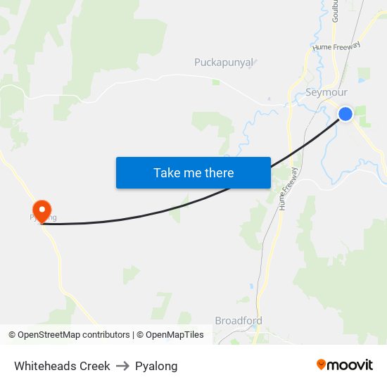 Whiteheads Creek to Pyalong map