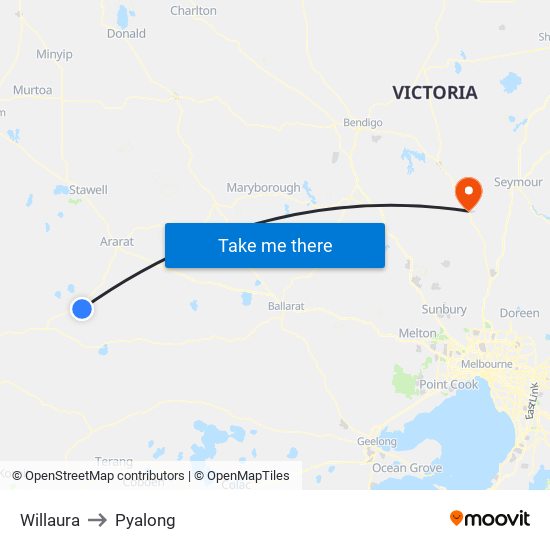 Willaura to Pyalong map