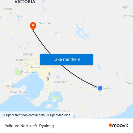 Yallourn North to Pyalong map