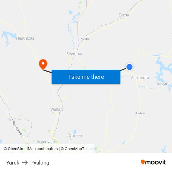 Yarck to Pyalong map