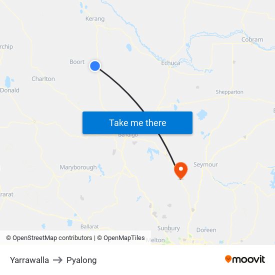 Yarrawalla to Pyalong map