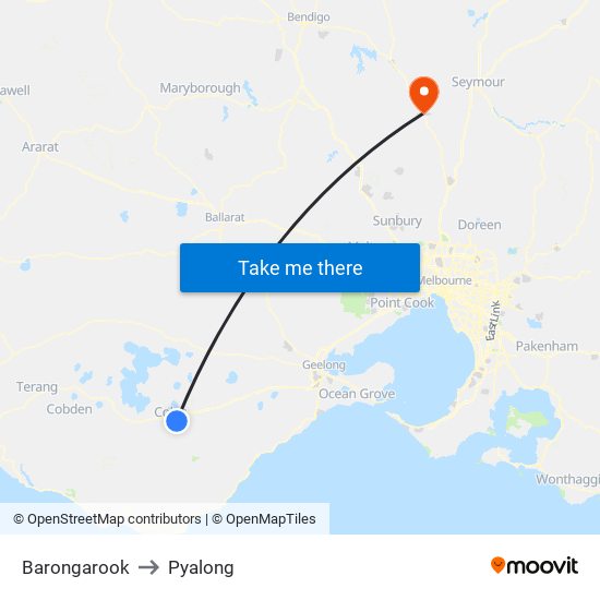 Barongarook to Pyalong map