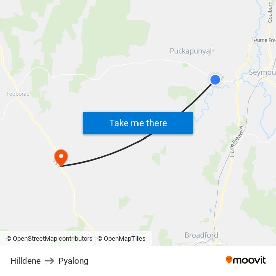 Hilldene to Pyalong map