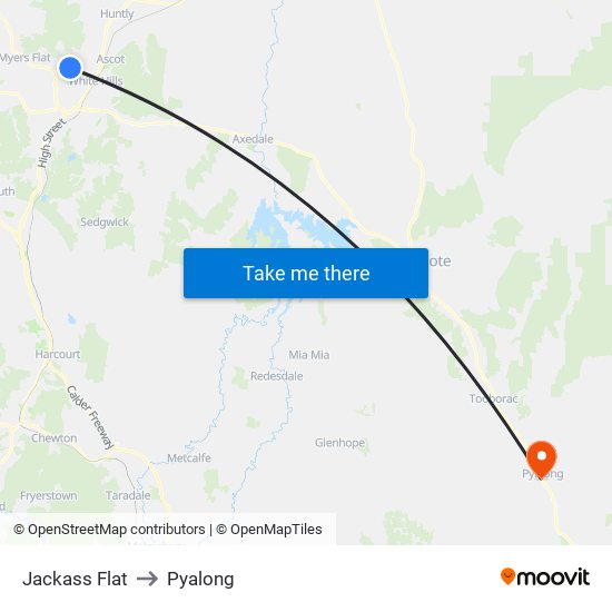 Jackass Flat to Pyalong map