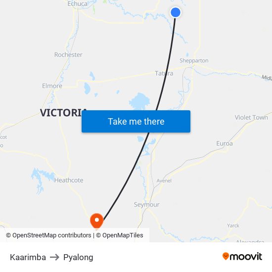 Kaarimba to Pyalong map