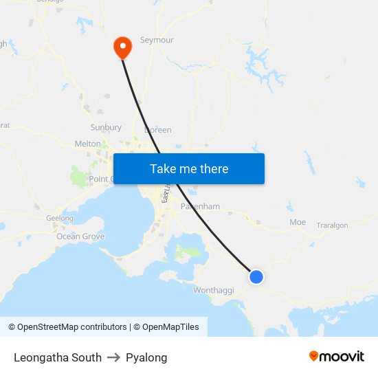 Leongatha South to Pyalong map