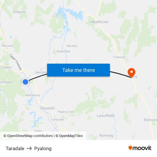 Taradale to Pyalong map