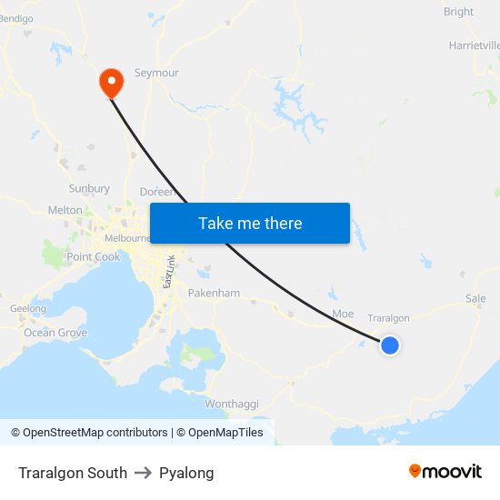 Traralgon South to Pyalong map