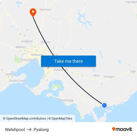 Welshpool to Pyalong map