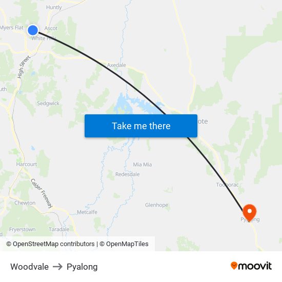 Woodvale to Pyalong map
