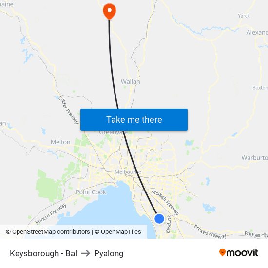 Keysborough - Bal to Pyalong map