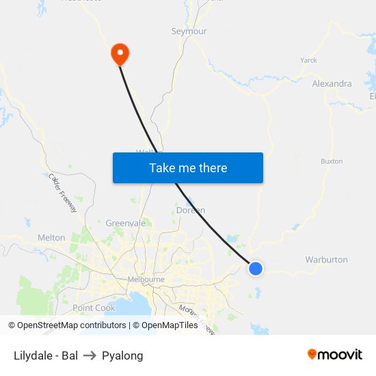 Lilydale - Bal to Pyalong map