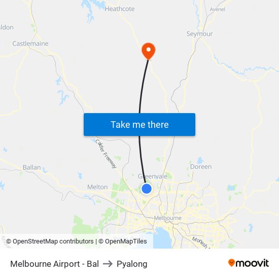 Melbourne Airport - Bal to Pyalong map