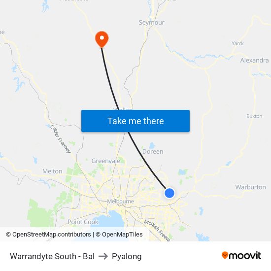 Warrandyte South - Bal to Pyalong map