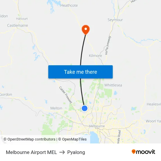 Melbourne Airport MEL to Pyalong map