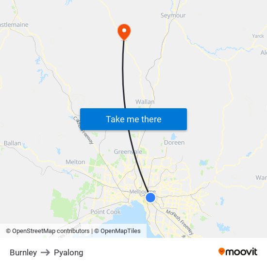 Burnley to Pyalong map