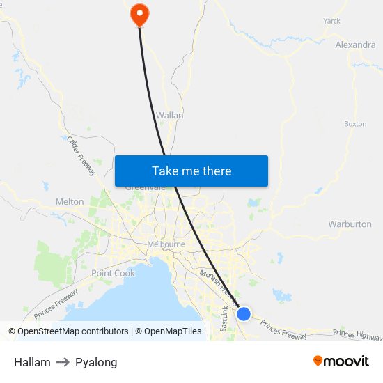 Hallam to Pyalong map