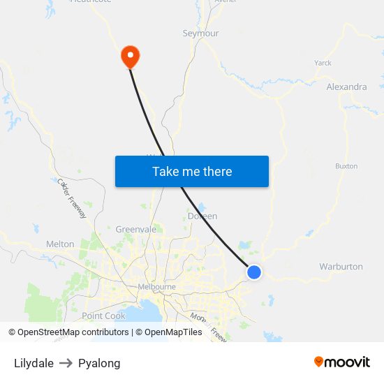 Lilydale to Pyalong map