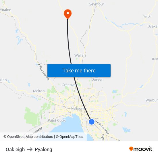 Oakleigh to Pyalong map