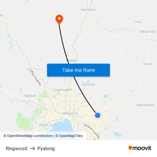 Ringwood to Pyalong map