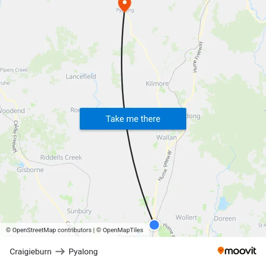 Craigieburn to Pyalong map