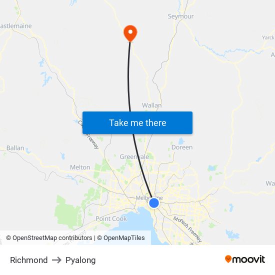 Richmond to Pyalong map