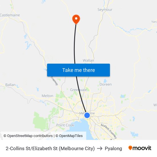 2-Collins St/Elizabeth St (Melbourne City) to Pyalong map