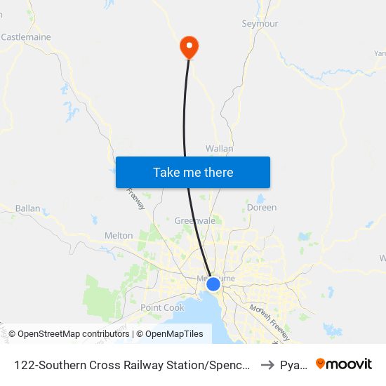 122-Southern Cross Railway Station/Spencer St (Melbourne City) to Pyalong map