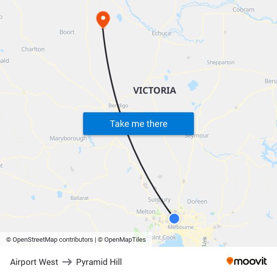 Airport West to Pyramid Hill map