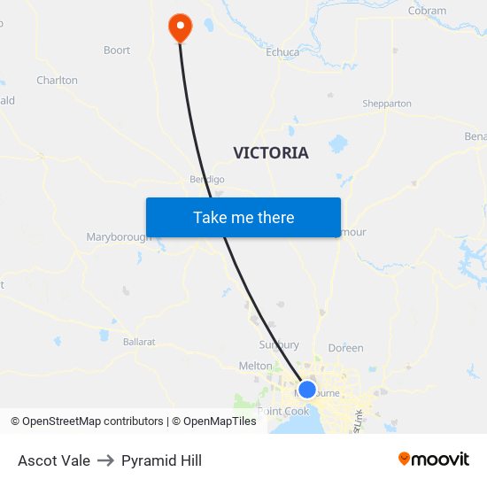 Ascot Vale to Pyramid Hill map