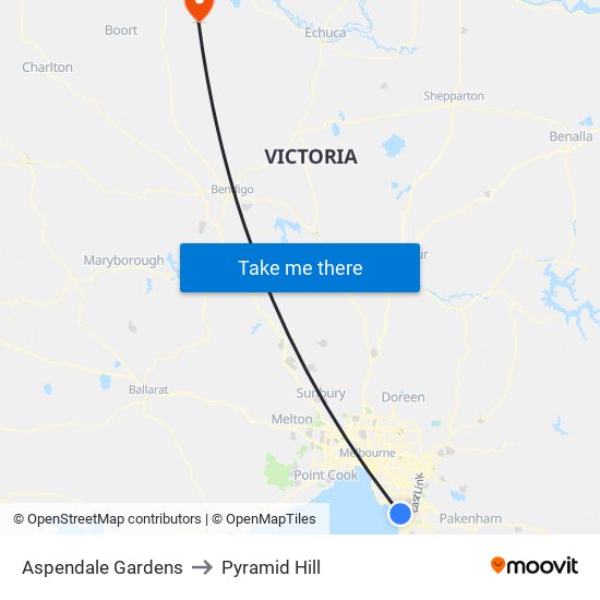 Aspendale Gardens to Pyramid Hill map