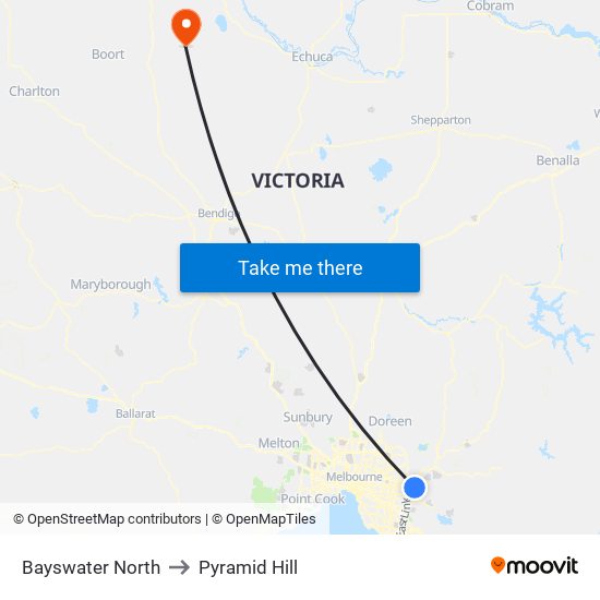 Bayswater North to Pyramid Hill map