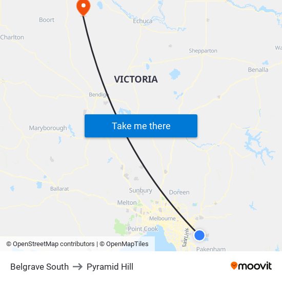 Belgrave South to Pyramid Hill map