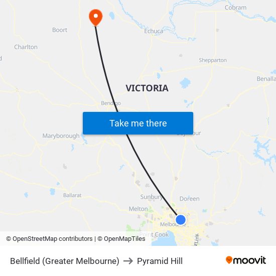Bellfield (Greater Melbourne) to Pyramid Hill map