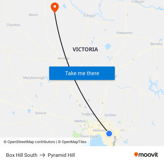 Box Hill South to Pyramid Hill map