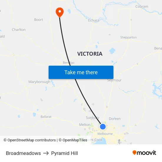 Broadmeadows to Pyramid Hill map