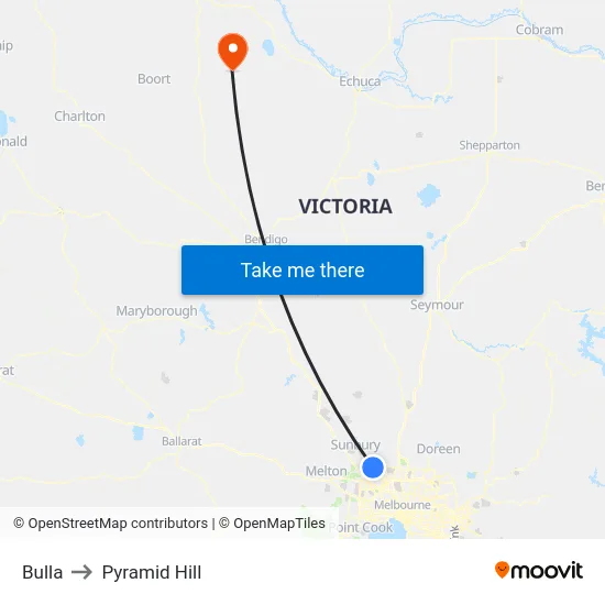 Bulla to Pyramid Hill map