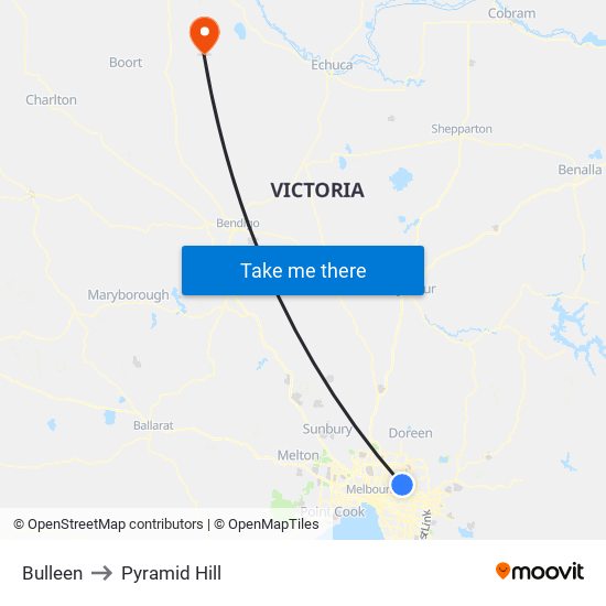 Bulleen to Pyramid Hill map