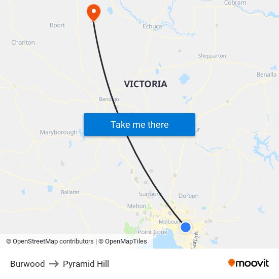 Burwood to Pyramid Hill map