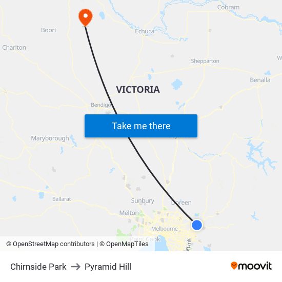 Chirnside Park to Pyramid Hill map