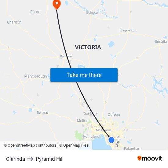 Clarinda to Pyramid Hill map