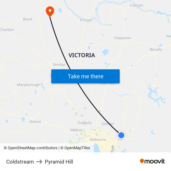 Coldstream to Pyramid Hill map