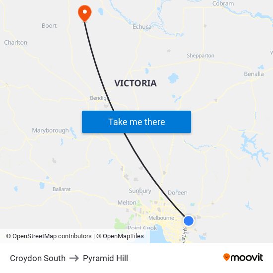 Croydon South to Pyramid Hill map