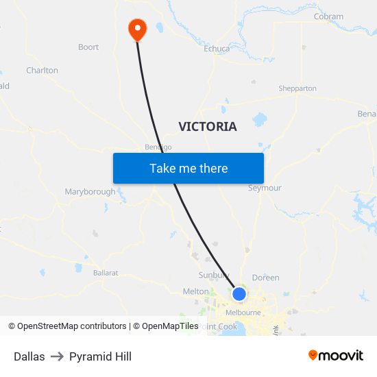 Dallas to Pyramid Hill map