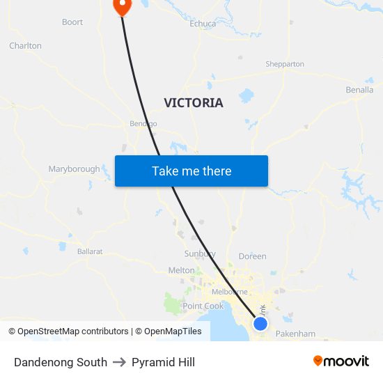 Dandenong South to Pyramid Hill map