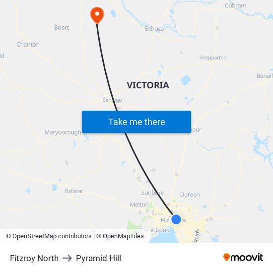 Fitzroy North to Pyramid Hill map